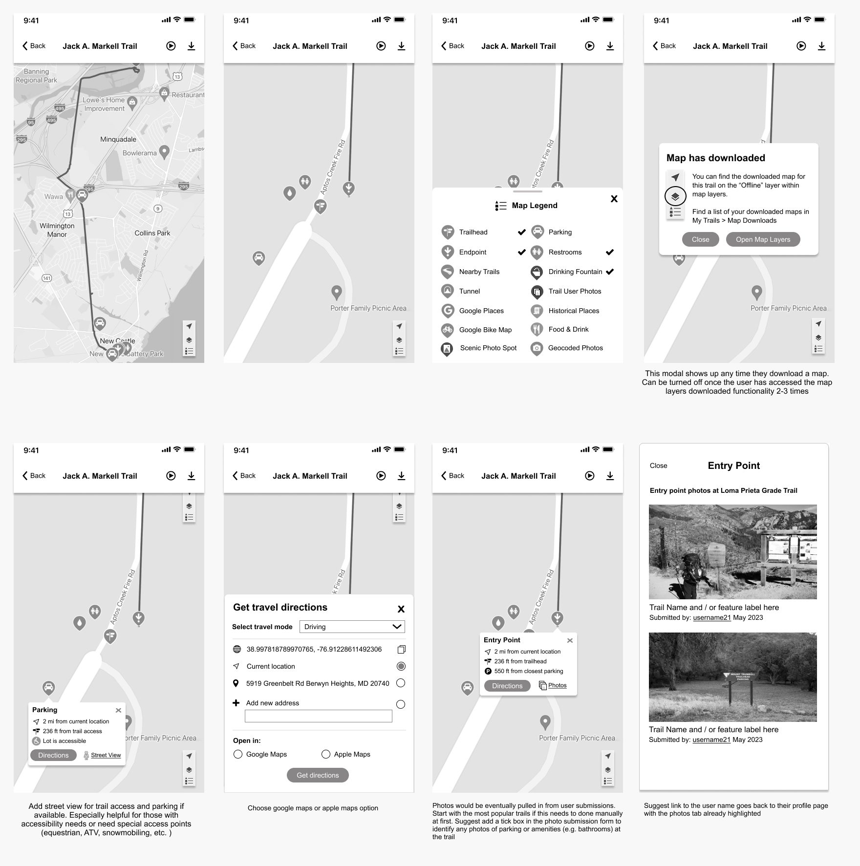 TrailLink wireframes